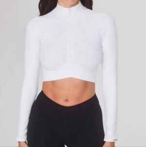 Joja NEW Exhale Long Sleeve Ribbed Cropped Zipper Mockneck Athletic Top S Luna